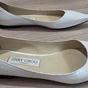Jimmy Choo White Embossed Leather Flats